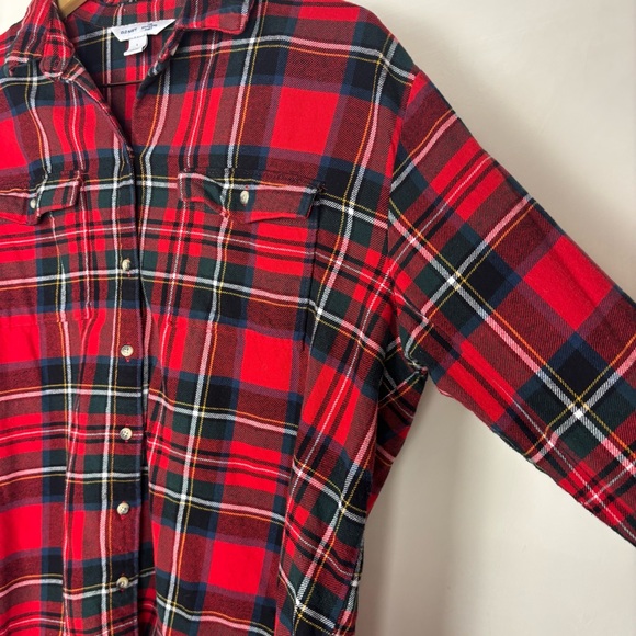 Old Navy Women’s the Boyfriend Red Plaid Flannel L Cabincore Holiday - Picture 5 of 14